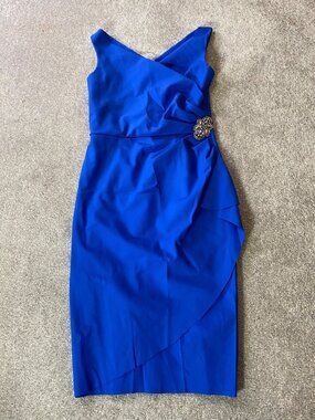 Alex Evenings Royal Blue Sleeveless Midi Dress Beaded Accent Size 4